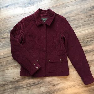 Eddie Bauer Burgundy Red Velvet Corduroy Quilted Coat EUC